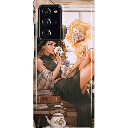 Cozy Autumn Library Witch with Cat and Coffee by Ivy Dolamore Galaxy Cases